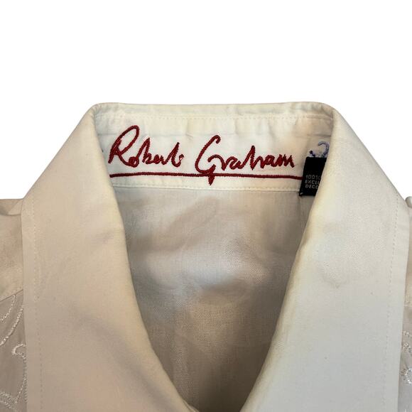 Robert Graham White Mens Embroidered Blue Flip Cuff Button Up Long Sleeve Shirt - Picture 5 of 11